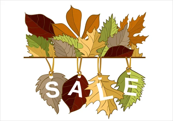 Autumn Sale Vector Concept Flat Design Colored Leaves Variety Trees — ストックベクタ