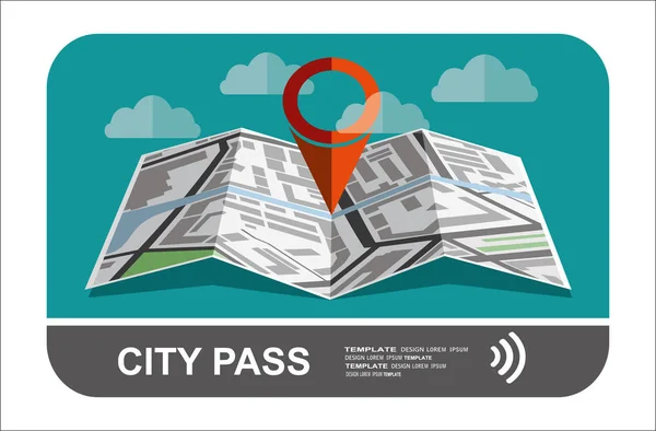 Illustration Vectorielle Style Plat Carte City Pass — Image vectorielle