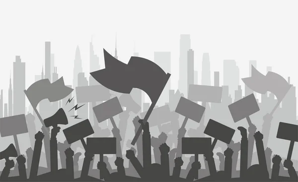 Silhouette Crowd People Protesters Flat Vector Illustration — 스톡 벡터