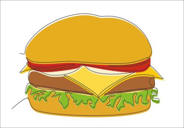 Sürekli bir çizgi çiziyor. Vektör illüstrasyonu, burger