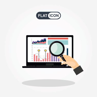 dizüstü bilgisayardaki grafikler, düz simge illüstrasyon kavramı 