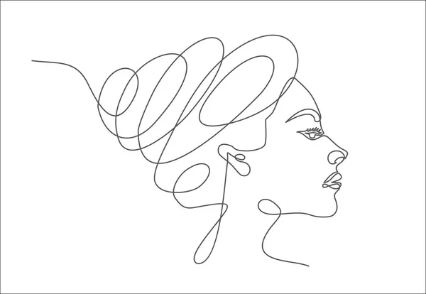 Mujer Dibujos Animados Con Corte Pelo Elegante Dibujo Continuo Una — Vector de stock