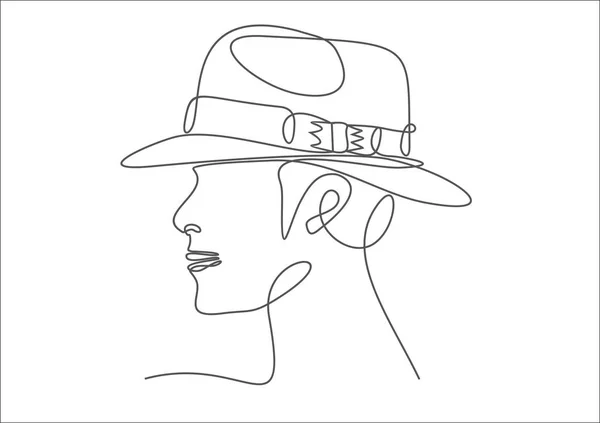 Мультяшная Женщина Стильной Шляпе Непрерывный Рисунок Одной Линии Векторная Иллюстрация — стоковый вектор