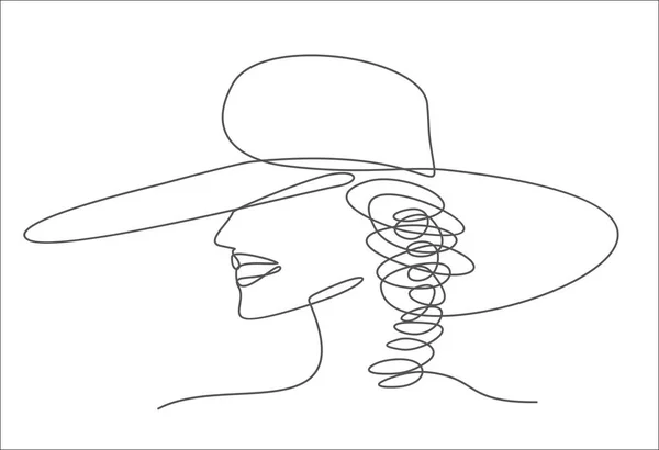 Мультяшная Женщина Стильной Шляпе Непрерывный Рисунок Одной Линии Векторная Иллюстрация — стоковый вектор