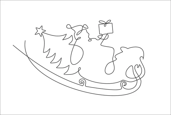 Continuous One Line Drawing Vector Illustration New Year Christmas Concept — Stock Vector