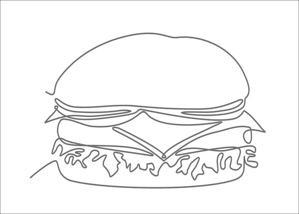 Continuous One Line Drawing Vector Illustration Burger — ストックベクタ