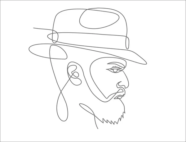 Dessin Continu Une Ligne Illustration Vectorielle Silhouette Homme Chapeau Panama — Image vectorielle