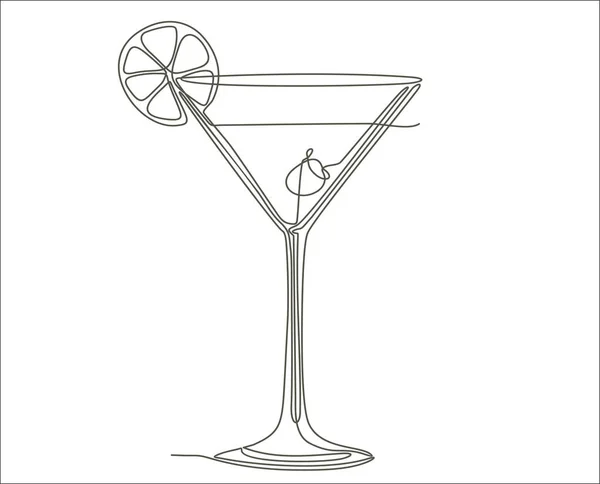 Desenho Contínuo Uma Linha Ilustração Vetorial Martini Sujo Com Azeitona — Vetor de Stock