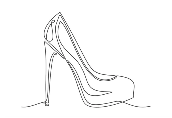 Desenho Contínuo Uma Linha Ilustração Vetorial Sapato Salto Alto —  Vetores de Stock