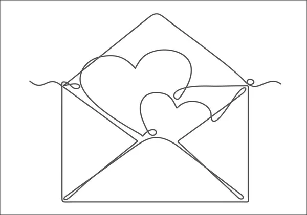 Dessin Continu Une Ligne Illustration Vectorielle Lettre Avec Cœur — Image vectorielle