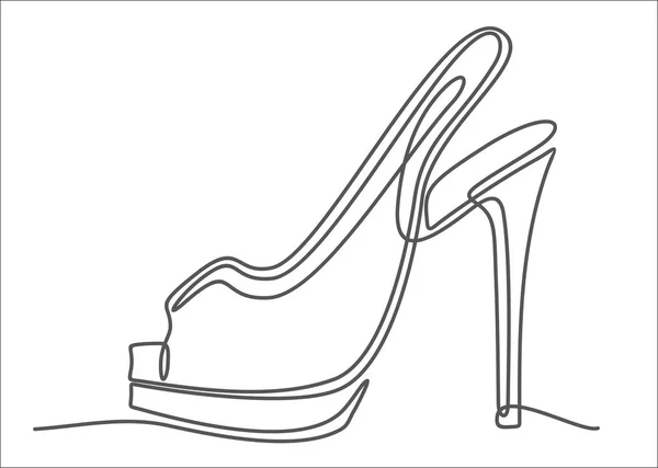 Disegno Continuo Una Linea Illustrazione Vettoriale Scarpa Con Tacco Alto — Vettoriale Stock