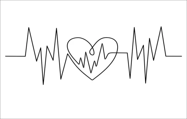 Continuous One Line Drawing Vector Illustration Heart Beating — 스톡 벡터