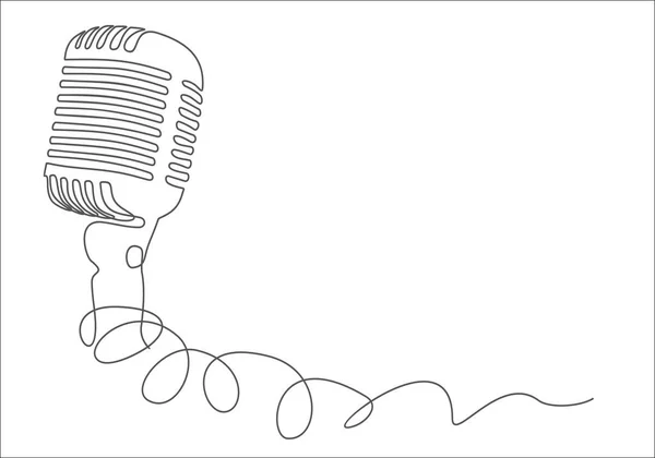 Continuous One Line Drawing Vector Illustration Retro Microphone — 스톡 벡터