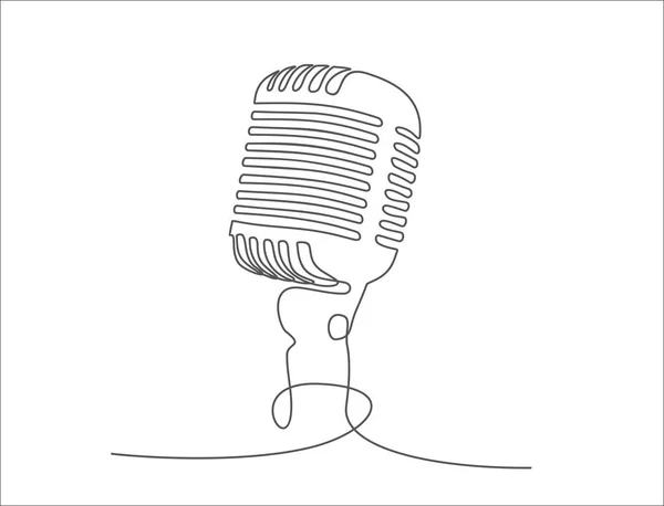 Continuous One Line Drawing Vector Illustration Retro Microphone — 스톡 벡터