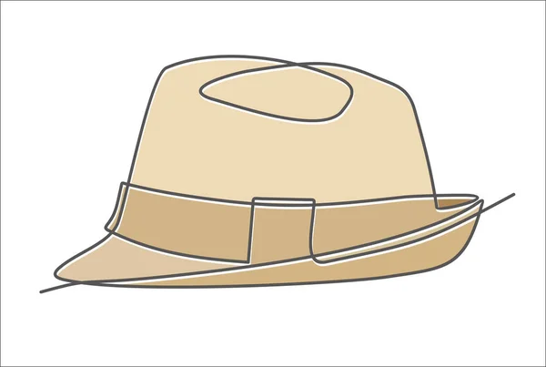连续的单线绘图 矢量图解 巴拿马帽 — 图库矢量图片