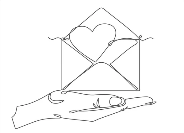 Continuous One Line Drawing Vector Illustration Hand Holding Letter Heart — Stock Vector