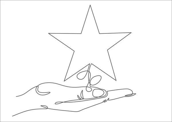 Continuous One Line Drawing Vector Illustration Hand Holding Star White — Stock Vector
