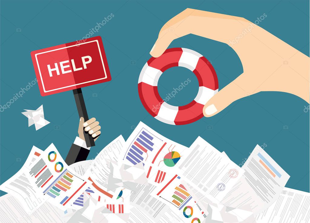 hand trying to reach lifebuoy, business helping concept