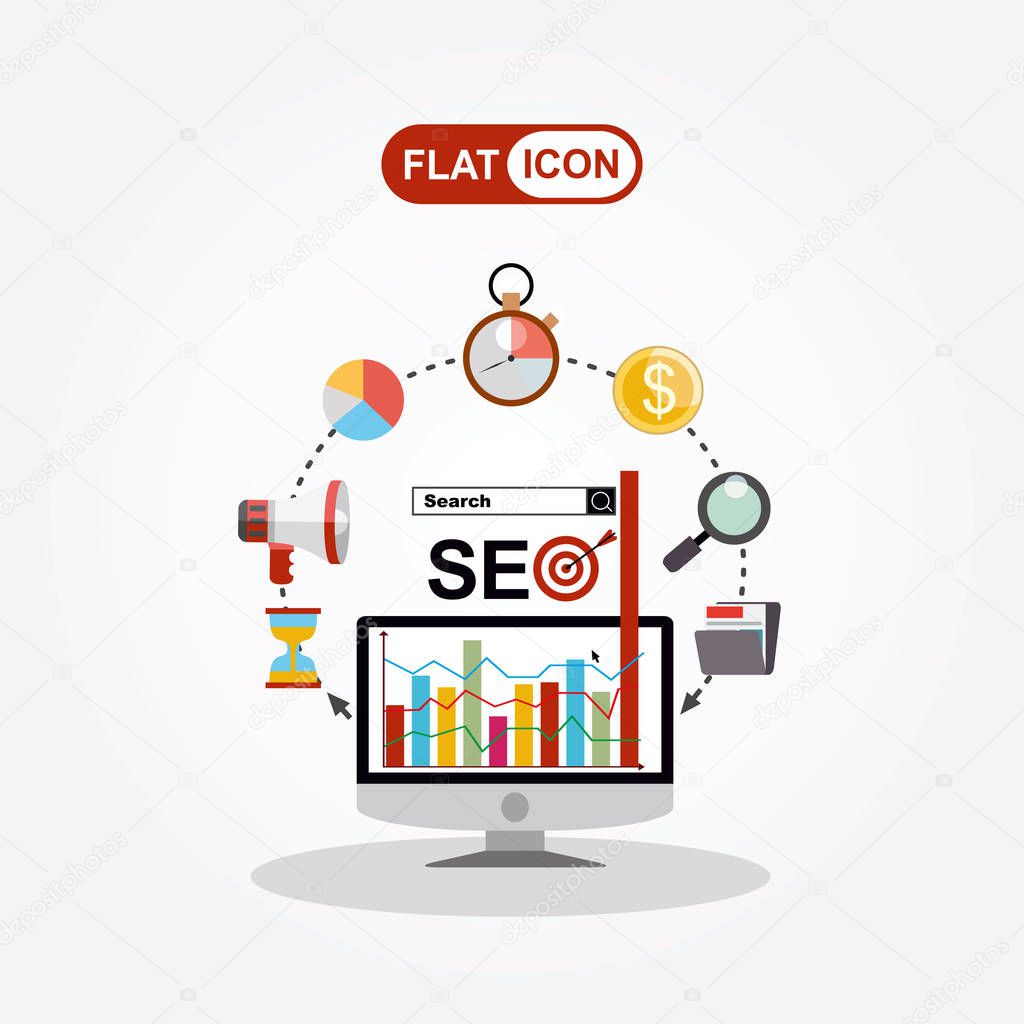 flat icons concept for search engine optimization and web analytic elements.