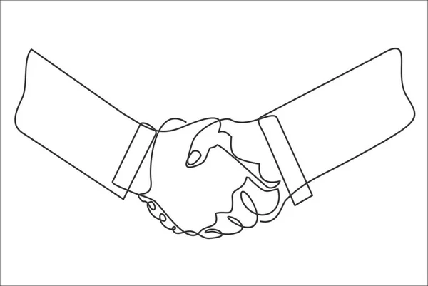 Continuous One Line Drawing Vector Illustration Handshake Silhouette — 스톡 벡터