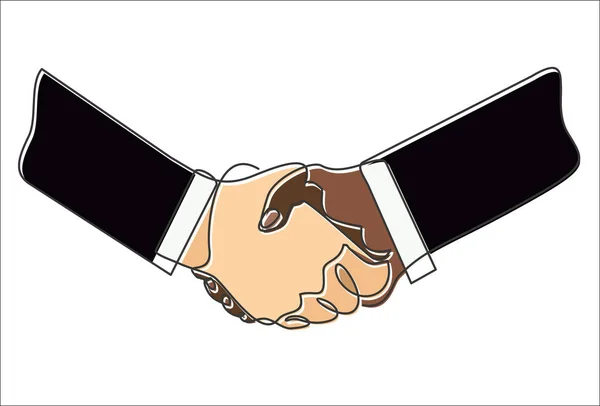 Continuous One Line Drawing Vector Illustration Handshake Two Cartoon Hands — 스톡 벡터