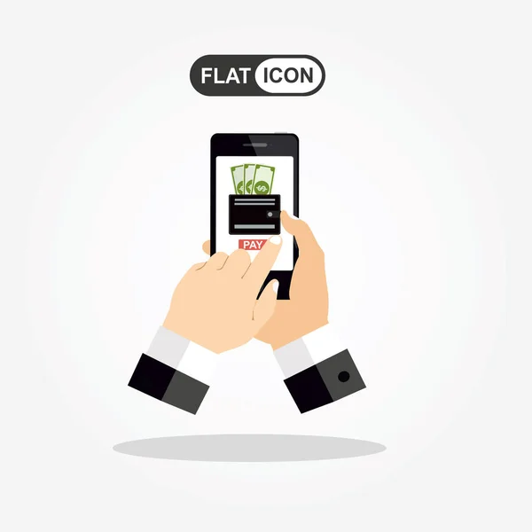 Payer Avec Smartphone Icône Plate Illustration Concept — Image vectorielle