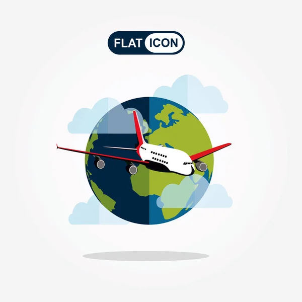 Plane Earth Background Flat Icon Illustration Concept — Stock Vector