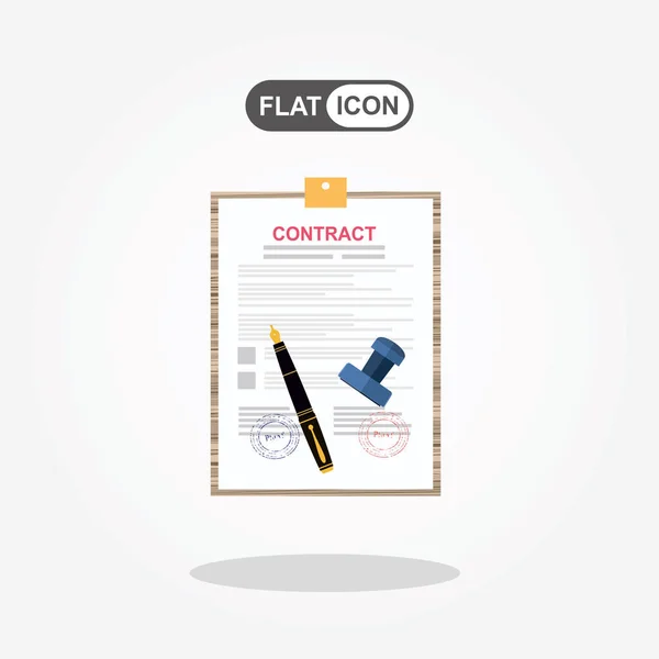 Contract Met Potlood Stempel Plat Pictogram Geïsoleerd Witte Achtergrond — Stockvector