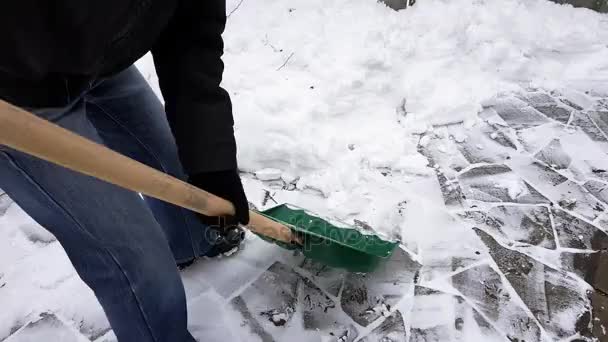 Limpieza Nieve Por Pala — Vídeos de Stock