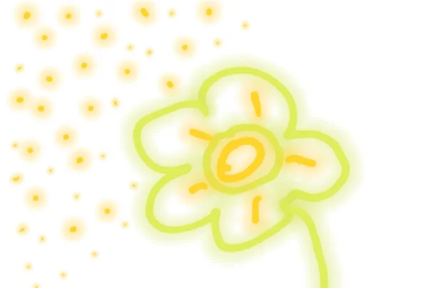 Abstraktní zelená oranžová květina detailní up na bílé, roztomilé ručně kreslené karty. — Stock fotografie