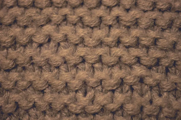 Texture tricotée, motif de fil brun, fond tricoté . — Photo
