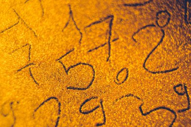 Kahverengi kuma farklı numaralar yazılmış. Altın boşlukta sayısal arkaplan.