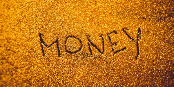 Testo disegnato a mano MONEY su sfondo dorato ricco lucido . — Foto Stock