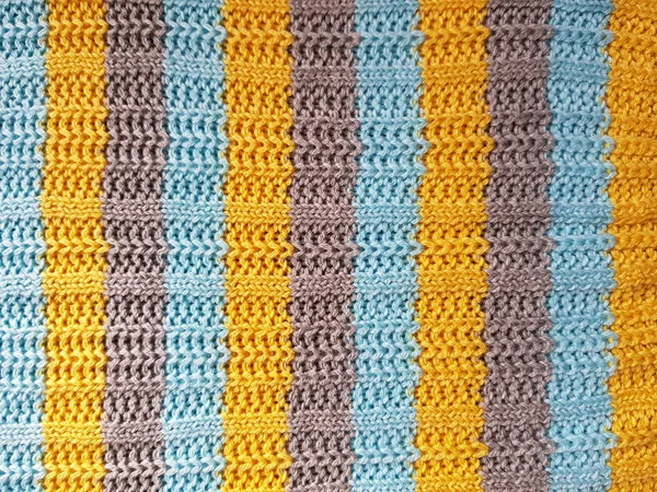 Striped fabric background. Blue, gray, yellow knitted stripes. — Stock Photo, Image