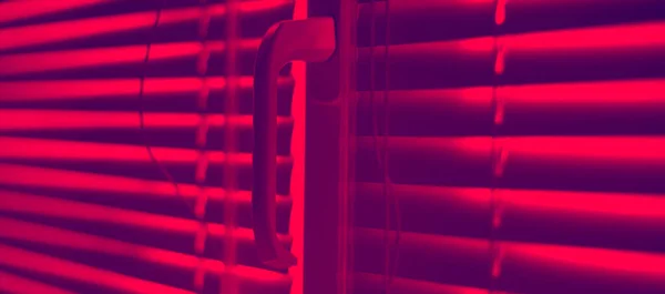 Closed Horizontal Blinds Rope Handle Red Tone Perspective View Closeup — Stock Photo, Image