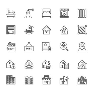 Web, uygulama ve cep telefonu için 25 emlak simgesi