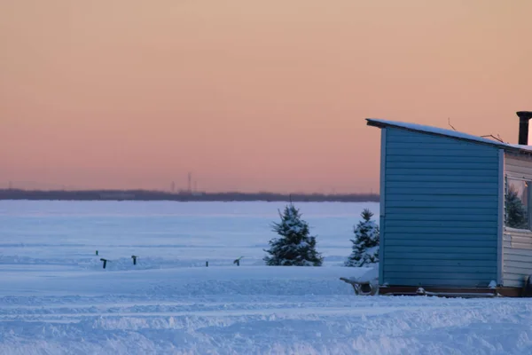 Bel Cielo Con Colore Tramonto Invernale Alcune Linee Pesca Sul — Foto Stock