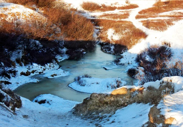 Piccolo Torrente Ghiacciato All Inizio Dell Inverno Kuujjuaq Nell Estremo — Foto Stock