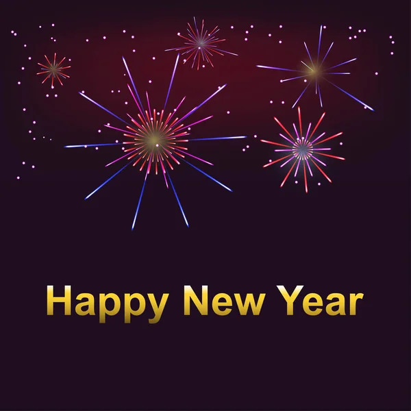 Gelukkig nieuwjaar. Vuurwerk op paarse achtergrond — Stockvector