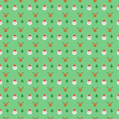 Yeşil arka planda kusursuz Noel karakterleri.