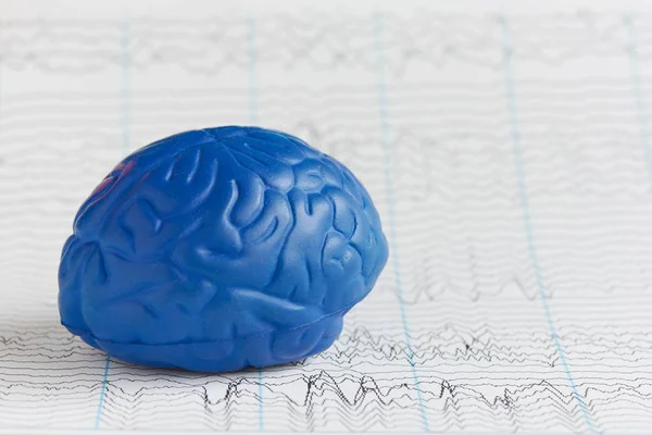 Human brain model on background of brain waves