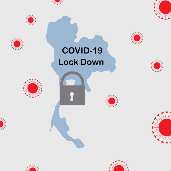 Koncepcja Zakażenia Pandemią Covid Zamknięcia Tajlandii Tajlandia Mapa Zamek Klucz — Wektor stockowy