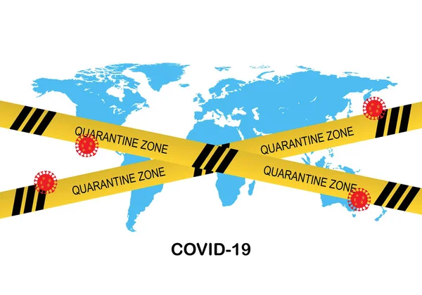 Concept Verrouillage Terre Empêchant Épidémie Covid Ruban Zone Quarantaine Carte — Image vectorielle