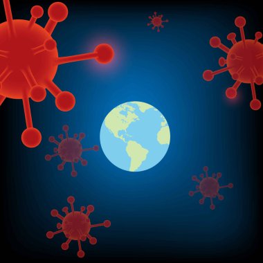 Dünya 'da covid-19 virüsü veya koronavirüs 2019 hava parçacıkları salgını kavramı. 