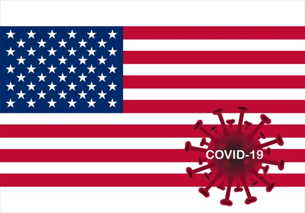 Begreppet Covid Utbrott Usa Förenta Staterna Flagga Och Illustration Koronavirus — Stock vektor