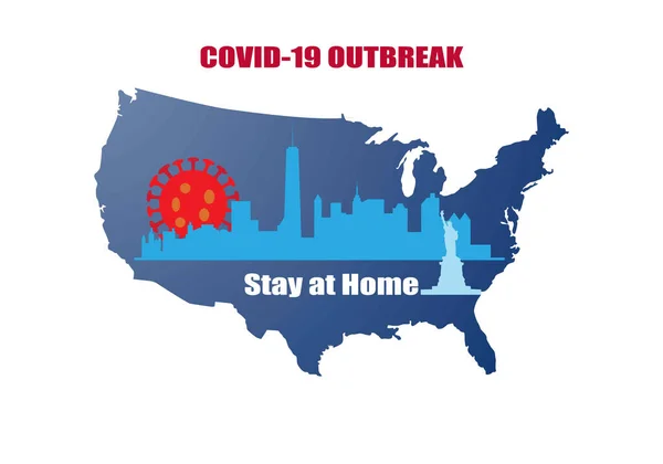 Concept Rester Maison Après Épidémie Covidé Aux États Unis Illustration — Image vectorielle