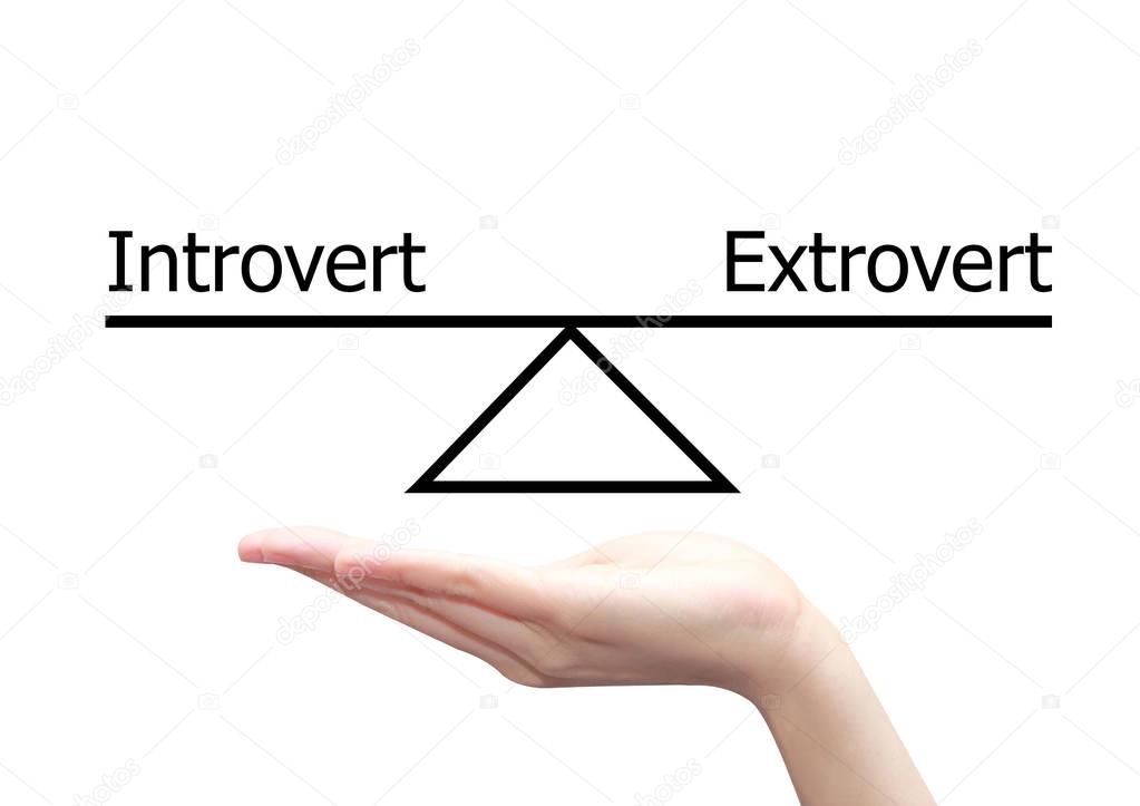 hand with introvert and extrovert  concept