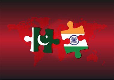 Dünya Noktalı Arkaplanı Üzerinde Pakistan ve Hindistan Bayrağı