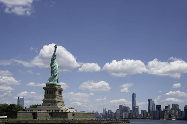 View of Statue of Liberty with Manhattan in the Background