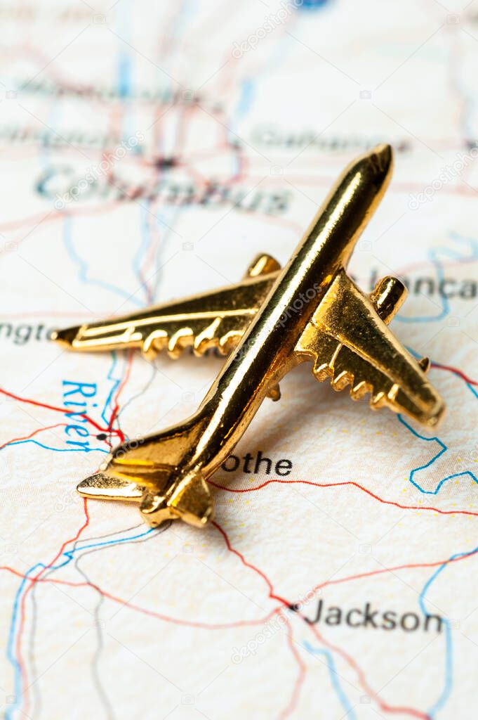 Golden plane over Ohio. Map is copyright free off goverment website.